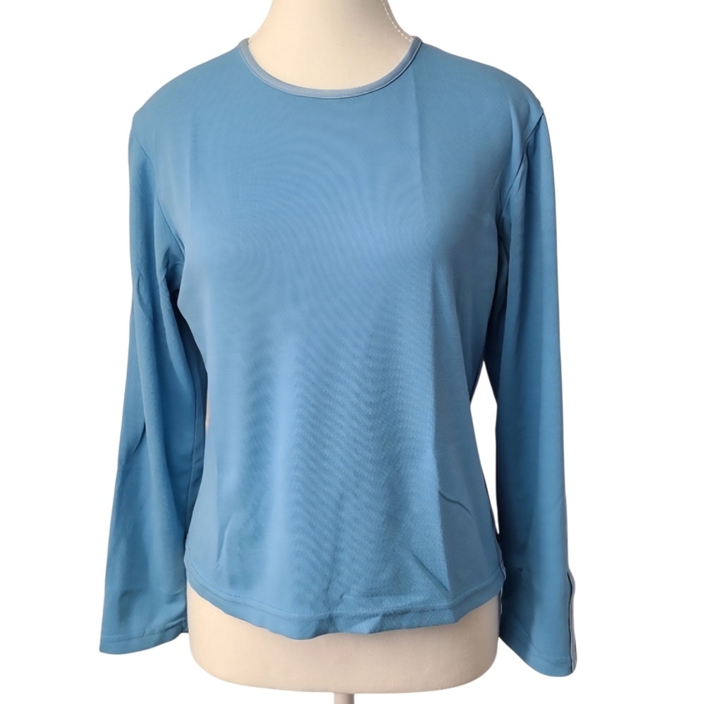 prAna Vintage Blue Cropped Long Sleeve Crewneck Top Sz L Casual Y2k Streetwear